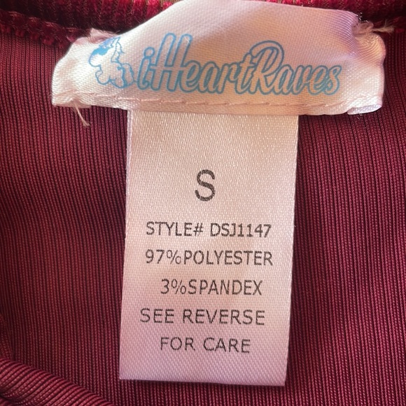 IHeartRaves Maroon Lace Up Ribbed Bodysuit - Picture 4 of 5